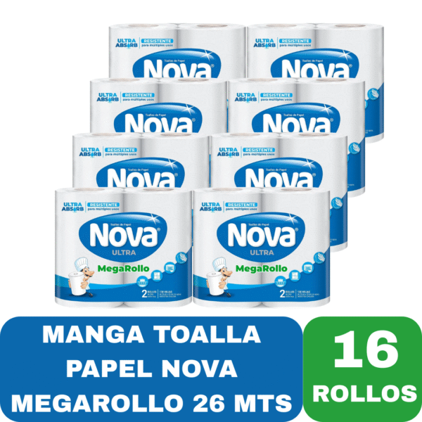 Toalla de papel nova mega rollo x16 26 mt