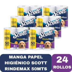 PAPEL HIGIÉNICO SCOTT RINDE MAX 50 MTS, 24 ROLLOS