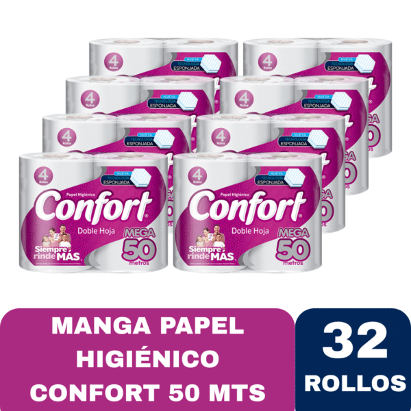 PAPEL HIGIÉNICO CONFORT MEGA 50 MT X 32 ROLLOS